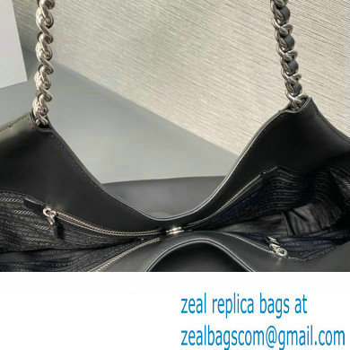 Prada Soft Calfskin Leather Chain Tote Bag 1BA638 Black 2023 - Click Image to Close