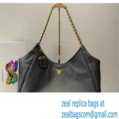 Prada Soft Calfskin Leather Chain Tote Bag 1BA638 Black/Gold 2024