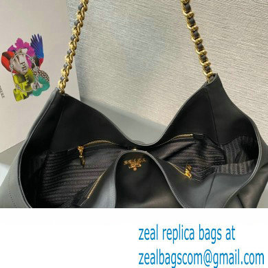 Prada Soft Calfskin Leather Chain Tote Bag 1BA638 Black/Gold 2024
