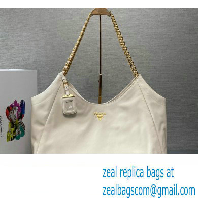 Prada Soft Calfskin Leather Chain Tote Bag 1BA638 White/Gold 2024 - Click Image to Close