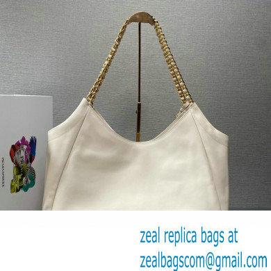 Prada Soft Calfskin Leather Chain Tote Bag 1BA638 White/Gold 2024