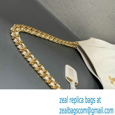 Prada Soft Calfskin Leather Chain Tote Bag 1BA638 White/Gold 2024 - Click Image to Close