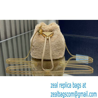 Prada shearling mini Pouch bag 1NR016 Beige 2024 - Click Image to Close