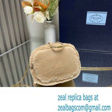 Prada shearling mini Pouch bag 1NR016 Beige 2024 - Click Image to Close
