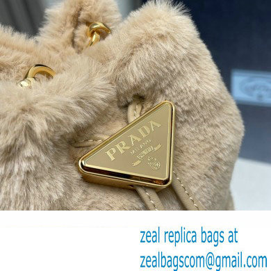 Prada shearling mini Pouch bag 1NR016 Beige 2024 - Click Image to Close