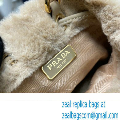 Prada shearling mini Pouch bag 1NR016 Beige 2024 - Click Image to Close