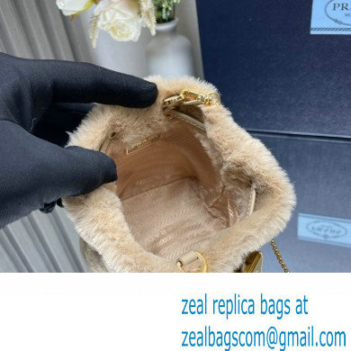 Prada shearling mini Pouch bag 1NR016 Beige 2024