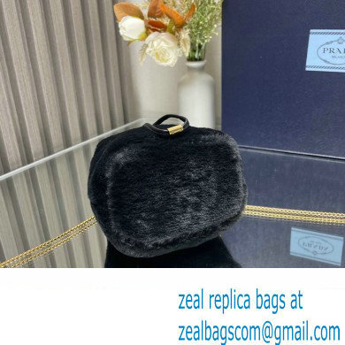 Prada shearling mini Pouch bag 1NR016 Black 2024
