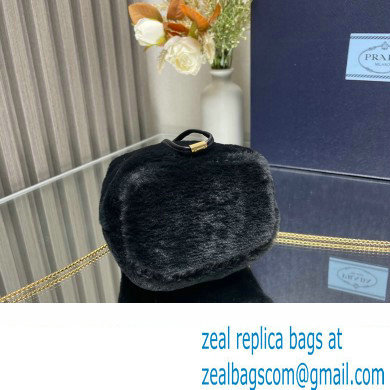 Prada shearling mini Pouch bag 1NR016 Black 2024 - Click Image to Close