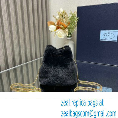 Prada shearling mini Pouch bag 1NR016 Black 2024