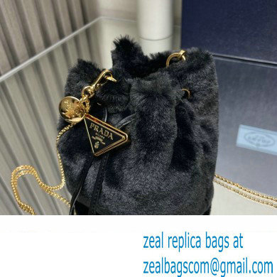 Prada shearling mini Pouch bag 1NR016 Black 2024