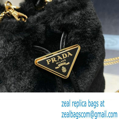 Prada shearling mini Pouch bag 1NR016 Black 2024