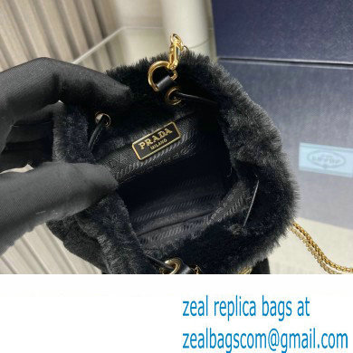 Prada shearling mini Pouch bag 1NR016 Black 2024 - Click Image to Close