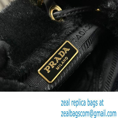 Prada shearling mini Pouch bag 1NR016 Black 2024 - Click Image to Close