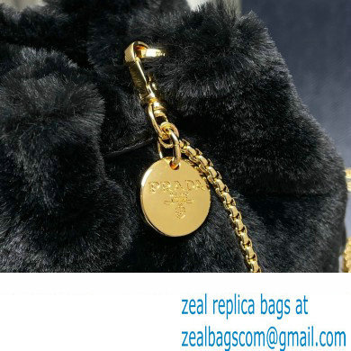 Prada shearling mini Pouch bag 1NR016 Black 2024 - Click Image to Close