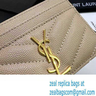 Saint Laurent Cassandre Matelasse Card Case In Grain De Poudre Embossed Leather 423291 Beige/Gold