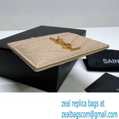 Saint Laurent Cassandre Matelasse Card Case In Grain De Poudre Embossed Leather 423291 Beige/Gold - Click Image to Close