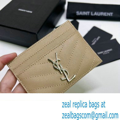Saint Laurent Cassandre Matelasse Card Case In Grain De Poudre Embossed Leather 423291 Beige/Silver