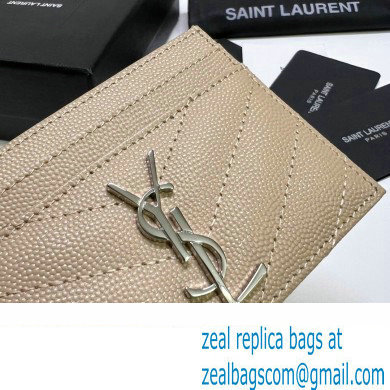 Saint Laurent Cassandre Matelasse Card Case In Grain De Poudre Embossed Leather 423291 Beige/Silver - Click Image to Close