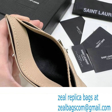 Saint Laurent Cassandre Matelasse Card Case In Grain De Poudre Embossed Leather 423291 Beige/Silver