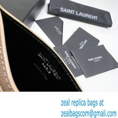 Saint Laurent Cassandre Matelasse Card Case In Grain De Poudre Embossed Leather 423291 Beige/Silver