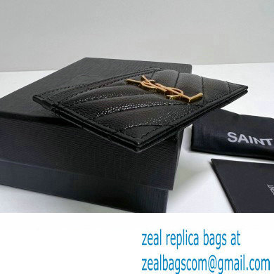 Saint Laurent Cassandre Matelasse Card Case In Grain De Poudre Embossed Leather 423291 Black/Gold