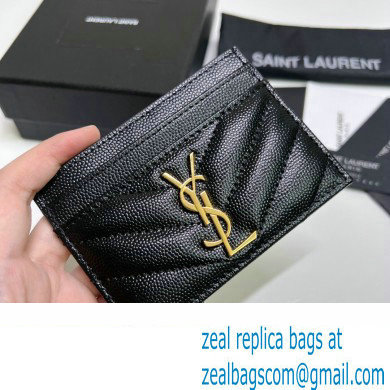 Saint Laurent Cassandre Matelasse Card Case In Grain De Poudre Embossed Leather 423291 Black/Gold