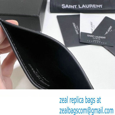 Saint Laurent Cassandre Matelasse Card Case In Grain De Poudre Embossed Leather 423291 Black/Gold - Click Image to Close