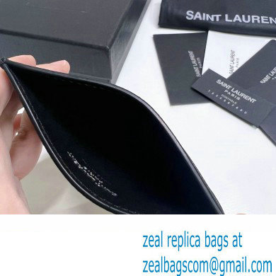 Saint Laurent Cassandre Matelasse Card Case In Grain De Poudre Embossed Leather 423291 Black/Silver - Click Image to Close