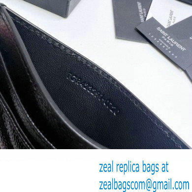 Saint Laurent Cassandre Matelasse Card Case In Grain De Poudre Embossed Leather 423291 Black/Silver - Click Image to Close