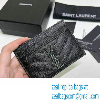 Saint Laurent Cassandre Matelasse Card Case In Grain De Poudre Embossed Leather 423291 Black - Click Image to Close