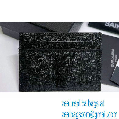 Saint Laurent Cassandre Matelasse Card Case In Grain De Poudre Embossed Leather 423291 Black