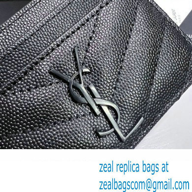 Saint Laurent Cassandre Matelasse Card Case In Grain De Poudre Embossed Leather 423291 Black - Click Image to Close