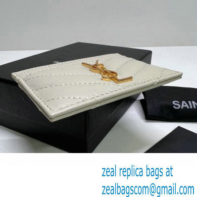 Saint Laurent Cassandre Matelasse Card Case In Grain De Poudre Embossed Leather 423291 Blanc Vintage/Gold - Click Image to Close