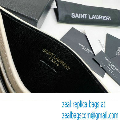 Saint Laurent Cassandre Matelasse Card Case In Grain De Poudre Embossed Leather 423291 Blanc Vintage/Gold
