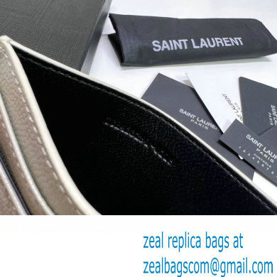 Saint Laurent Cassandre Matelasse Card Case In Grain De Poudre Embossed Leather 423291 Blanc Vintage/Gold - Click Image to Close