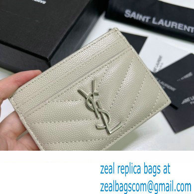 Saint Laurent Cassandre Matelasse Card Case In Grain De Poudre Embossed Leather 423291 Blanc Vintage/Silver