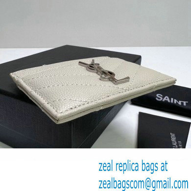 Saint Laurent Cassandre Matelasse Card Case In Grain De Poudre Embossed Leather 423291 Blanc Vintage/Silver