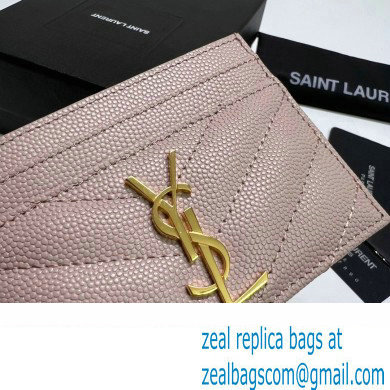 Saint Laurent Cassandre Matelasse Card Case In Grain De Poudre Embossed Leather 423291 Pink/Gold - Click Image to Close