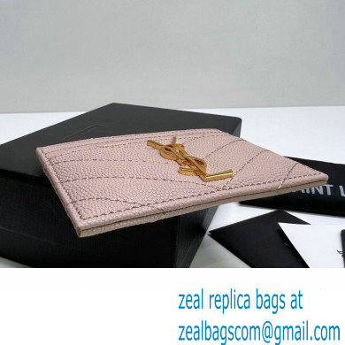 Saint Laurent Cassandre Matelasse Card Case In Grain De Poudre Embossed Leather 423291 Pink/Gold - Click Image to Close