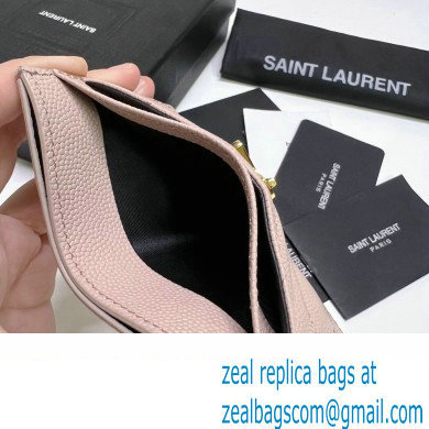 Saint Laurent Cassandre Matelasse Card Case In Grain De Poudre Embossed Leather 423291 Pink/Gold - Click Image to Close