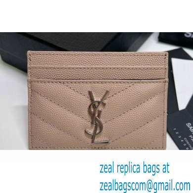 Saint Laurent Cassandre Matelasse Card Case In Grain De Poudre Embossed Leather 423291 Pink/Silver