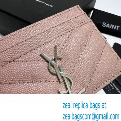 Saint Laurent Cassandre Matelasse Card Case In Grain De Poudre Embossed Leather 423291 Pink/Silver