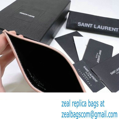 Saint Laurent Cassandre Matelasse Card Case In Grain De Poudre Embossed Leather 423291 Pink/Silver - Click Image to Close