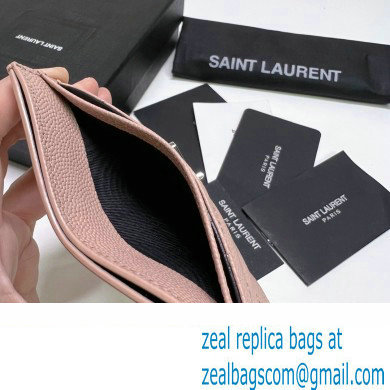 Saint Laurent Cassandre Matelasse Card Case In Grain De Poudre Embossed Leather 423291 Pink/Silver - Click Image to Close