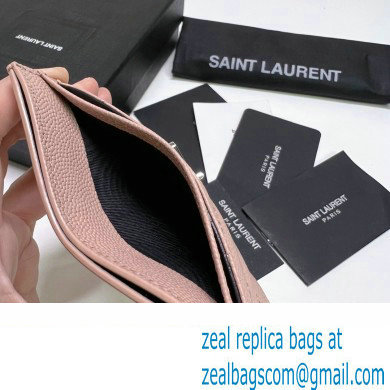 Saint Laurent Cassandre Matelasse Card Case In Grain De Poudre Embossed Leather 423291 Pink/Silver