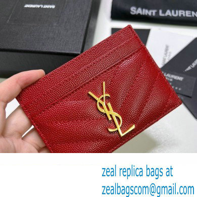 Saint Laurent Cassandre Matelasse Card Case In Grain De Poudre Embossed Leather 423291 Red/Gold