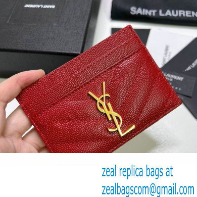 Saint Laurent Cassandre Matelasse Card Case In Grain De Poudre Embossed Leather 423291 Red/Gold - Click Image to Close