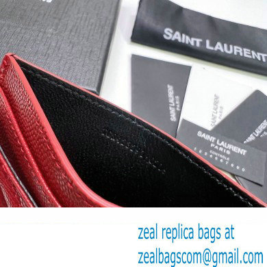 Saint Laurent Cassandre Matelasse Card Case In Grain De Poudre Embossed Leather 423291 Red/Gold - Click Image to Close