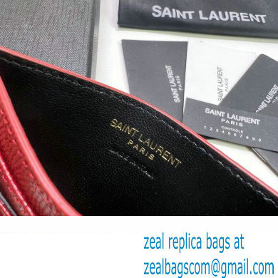 Saint Laurent Cassandre Matelasse Card Case In Grain De Poudre Embossed Leather 423291 Red/Gold - Click Image to Close